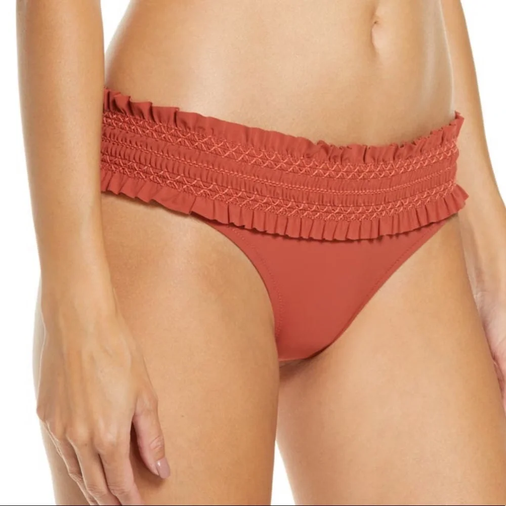 Tory Burch Costa Smocked Hipster Bikini Bottoms